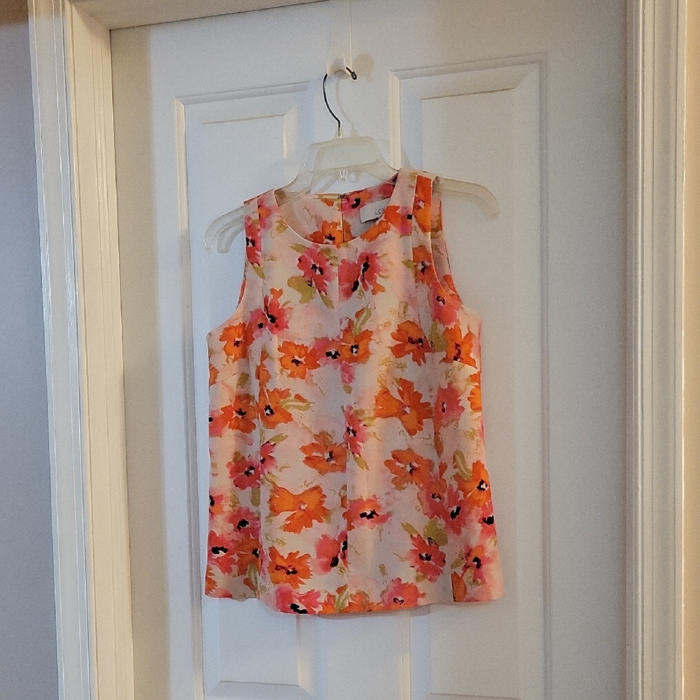 Loft Floral Sleeveless Top - Pink and Orange Small Petite